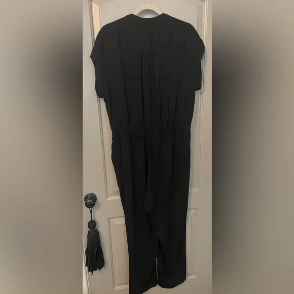 ew J Crew Size Large Black Cuffed Camp Shirt Jumpsuit Womens Button Pockets - Picture 7 of 10
